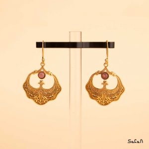 زیورآلات بدلیجات گوشواره قلاب دار برنجی سنگی نگین دار هندی طلایی لوستری رنگی