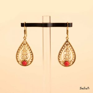 زیورآلات بدلیجات گوشواره قلاب دار برنجی سنگی نگین دار هندی طلایی لوستری رنگی