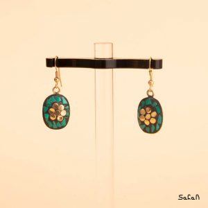 زیورآلات بدلیجات گوشواره قلاب دار برنجی سنگی نگین دار هندی طلایی لوستری رنگی