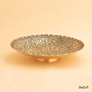 شیرینی خوری برنجی آنتیک طلایی هندی گل برجسته