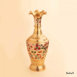 گلدان قلم زنی برنجی میناکاری هندی