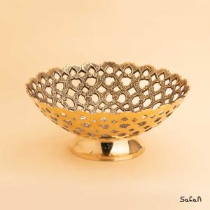 میوه خوری برنجی طلایی انتیک هندی پایه دار