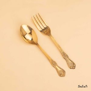 قاشق و چنگال برنجی طلایی هندی