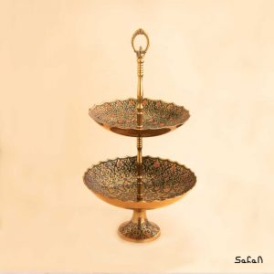 شیرینی خوری برنجی میناکاری هندی دو طبقه