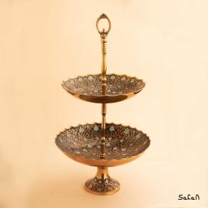 شیرینی خوری برنجی میناکاری هندی دو طبقه