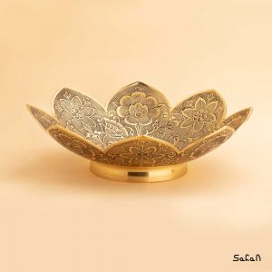 میوه خوری برنجی طلایی انتیک هندی پایه دار دورو