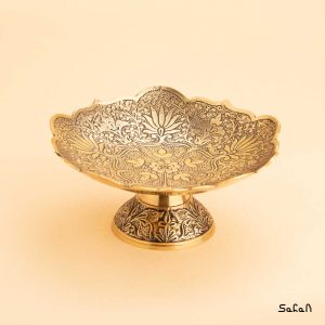 شیرینی خوری برنجی آنتیک هندی پایه دار طلایی