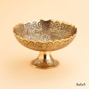 شیرینی خوری برنجی آنتیک هندی پایه دار طلایی