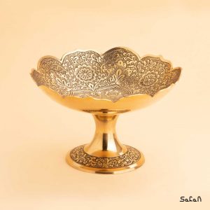 شیرینی خوری برنجی آنتیک هندی پایه دار طلایی