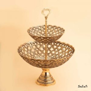 میوه خوری برنجی آنتیک هندی دو طبقه مشبک