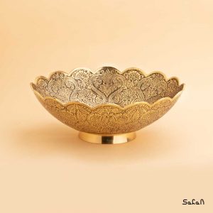 میوه خوری برنجی طلایی انتیک هندی پایه دار دورو