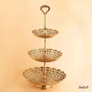 شیرینی خوری برنجی آنتیک هندی سه طبقه مشبک