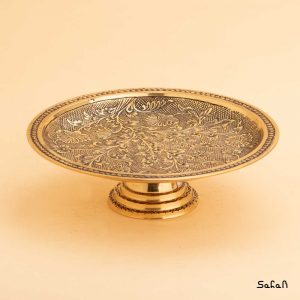 شیرینی خوری برنجی طلایی هندی پایه دار