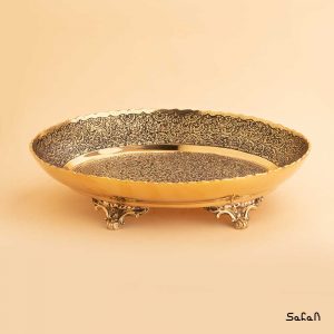 میوه خوری برنجی طلایی انتیک هندی پایه دار دورو