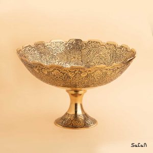 میوه خوری برنجی طلایی انتیک هندی پایه دار دورو