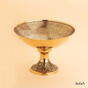 آجیل خوری برنجی آنتیک طلایی هندی پایه دار