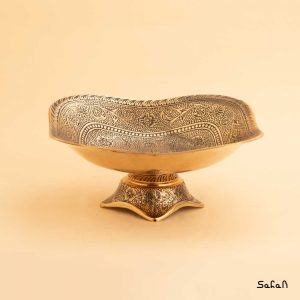 آجیل خوری برنجی آنتیک طلایی هندی پایه دار