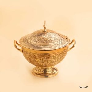 شکلات خوری دسته دار برنجی طلایی هندی پایه دار