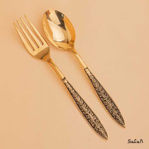 قاشق و چنگال برنجی طلایی هندی