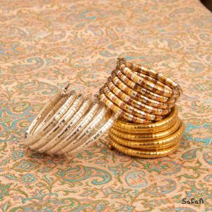 بدلیجات دستبند فنری النگویی چکشی باز هندی برنجی طلایی نقره ای