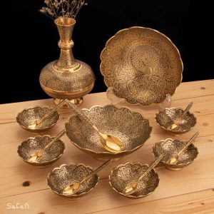 ست پذیرایی مهمان برنجی هندی انتیک سیاه قلم