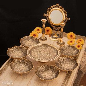 ست هفت سین برنجی هندی انتیک سیاه قلم