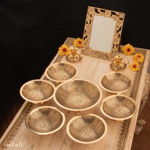 ست هفت سین برنجی هندی انتیک سیاه قلم