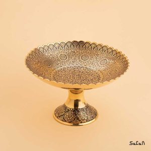شیرینی خوری برنجی هندی طلایی میناکاری پایه دار