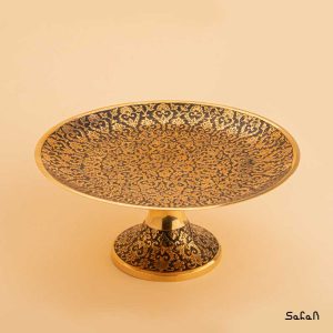 شیرینی خوری برنجی هندی طلایی میناکاری پایه دار