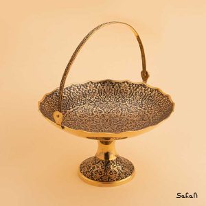 میوه خوری برنجی هندی طلایی میناکاری تاج پایه دار
