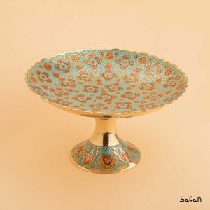 شیرینی خوری برنجی هندی طلایی میناکاری پایه دار