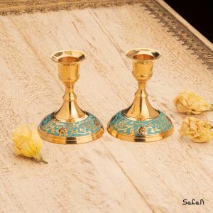 شمعدان برنجی هندی طلایی میناکاری