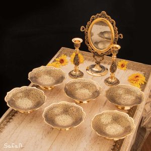 ست هفت سین برنجی هندی انتیک سیاه قلم