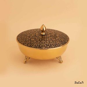 شکلات خوری برنجی هندی طلایی تاج انتیک سیاه قلم