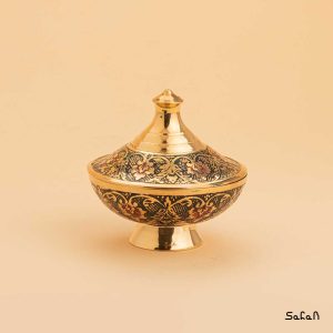 قندان برنجی هندی طلایی تاج میناکاری