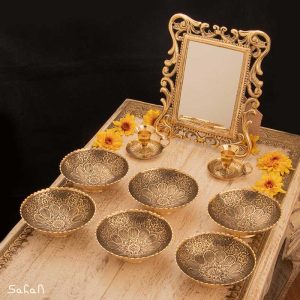 ست هفت سین برنجی هندی انتیک سیاه قلم