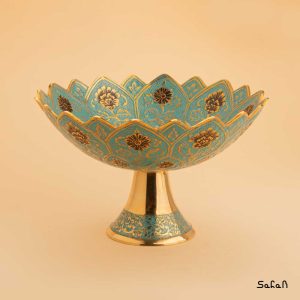میوه خوری برنجی هندی طلایی میناکاری پایه دار