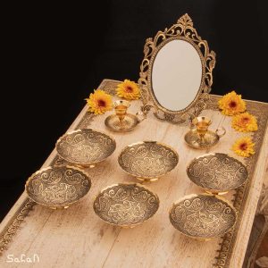 ست هفت سین برنجی هندی انتیک سیاه قلم