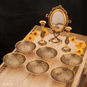 ست هفت سین برنجی هندی انتیک سیاه قلم