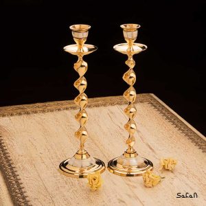شمعدان صدفی برنجی هندی طلایی پایه دار