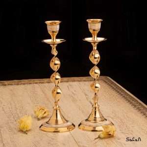 شمعدان صدفی برنجی هندی طلایی پایه دار