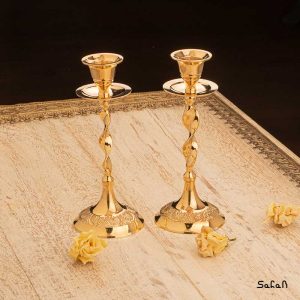 شمعدان برنجی هندی طلایی پایه دار