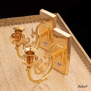 شمعدان برنجی هندی طلایی پایه دار دیواری
