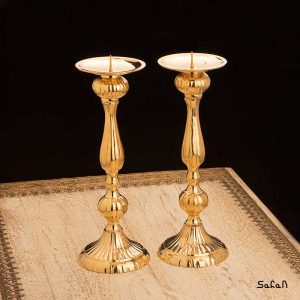 شمعدان برنجی هندی طلایی پایه دار میخی