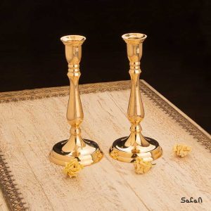شمعدان برنجی هندی طلایی پایه دار