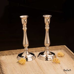 شمعدان برنجی هندی طلایی پایه دار نقره ایی