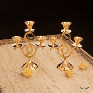 شمعدان برنجی هندی طلایی پایه دار