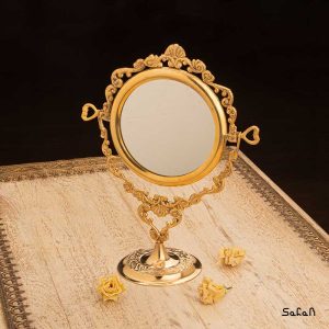 ایینه برنجی هندی طلایی پایه دار