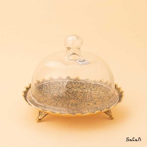 شیرینی خوری درب شیشه ای برنجی هندی طلایی انتیک