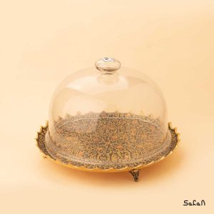 شیرینی خوری درب شیشه ای برنجی هندی طلایی انتیک